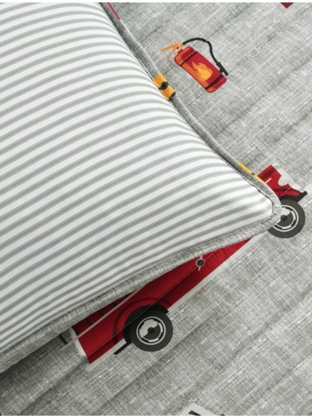 Kids Fire Truck Bedding Set - Red and Gray TWIN SIZE